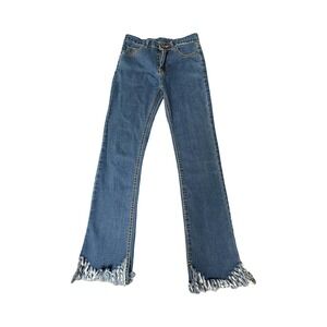 Unbranded Flare Jeans Womens S Blue Fringe Hem High Rise Bell Bottom Denim Pants